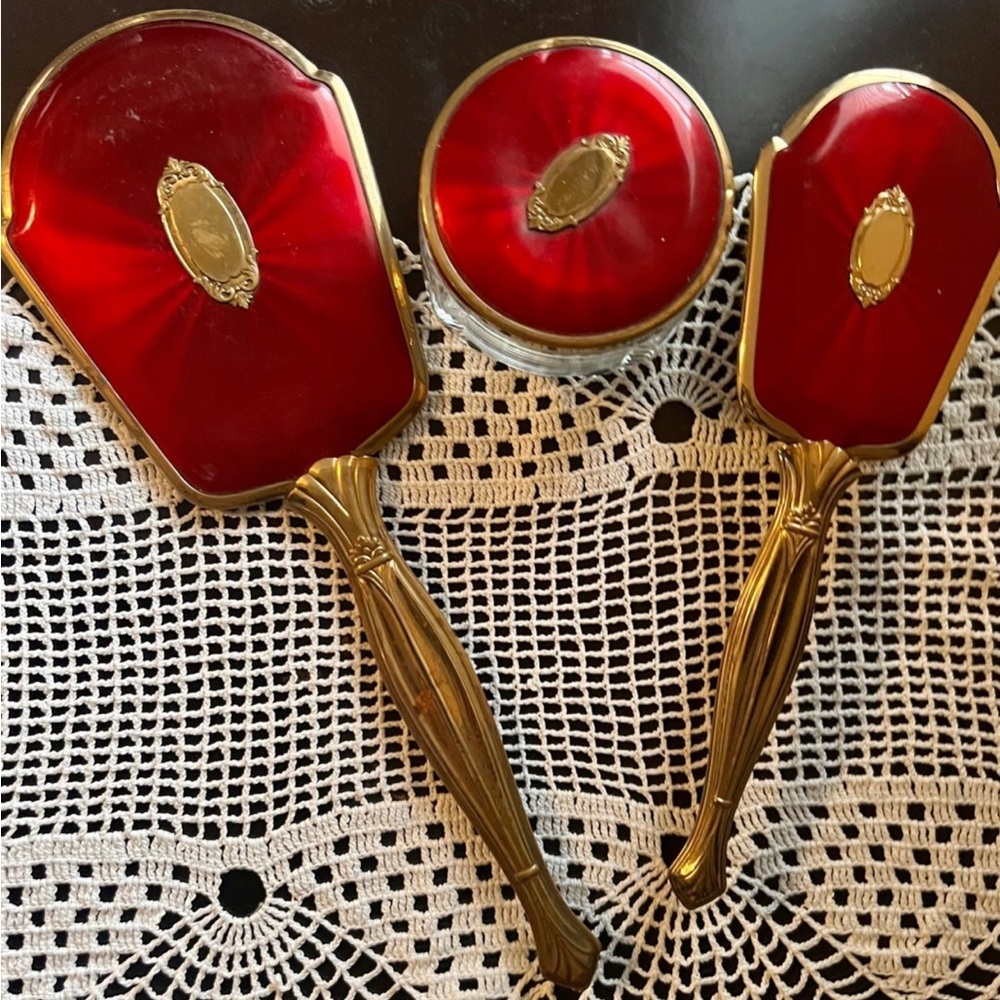 Vintage Red Victorian Vanity Set - Picture 3 of 7